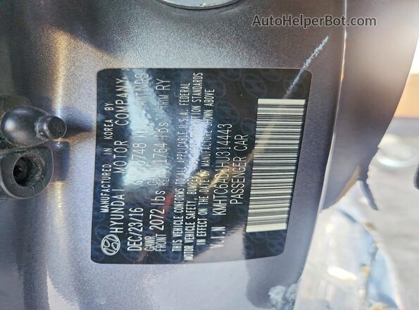 KMHTC6AD1HU314443 2017 HYUNDAI VELOSTER Gray 