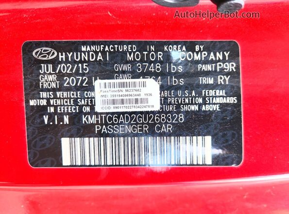KMHTC6AD2GU268328 2016 HYUNDAI VELOSTER Red 