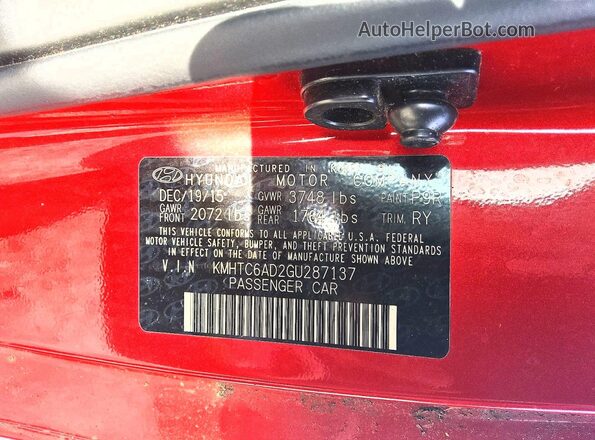 KMHTC6AD2GU287137 2016 HYUNDAI VELOSTER Red 