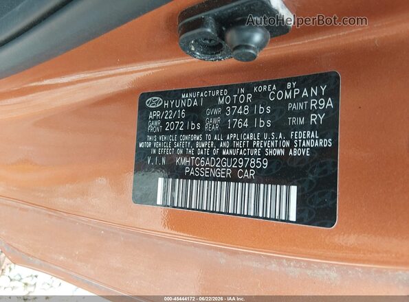 KMHTC6AD2GU297859 2016 HYUNDAI VELOSTER Orange Շարժիչի բաժամունքի տեսք