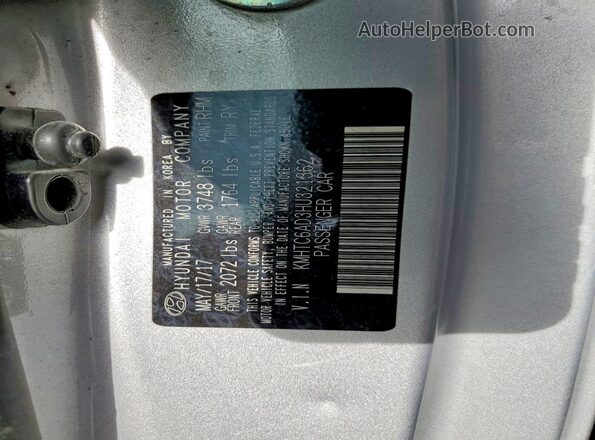 KMHTC6AD3HU321362 2017 HYUNDAI VELOSTER Silver VIN կոդի պիտակի տեսք