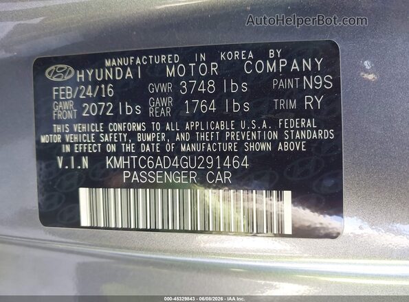 KMHTC6AD4GU291464 2016 HYUNDAI VELOSTER Gray Շարժիչի բաժամունքի տեսք