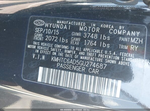 KMHTC6AD5GU274687 2016 HYUNDAI VELOSTER Black Widok komory silnika