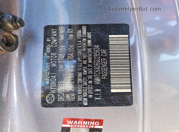 KMHTC6AD6GU285634 2016 HYUNDAI VELOSTER Серый Вид наклейки с VIN-кодом