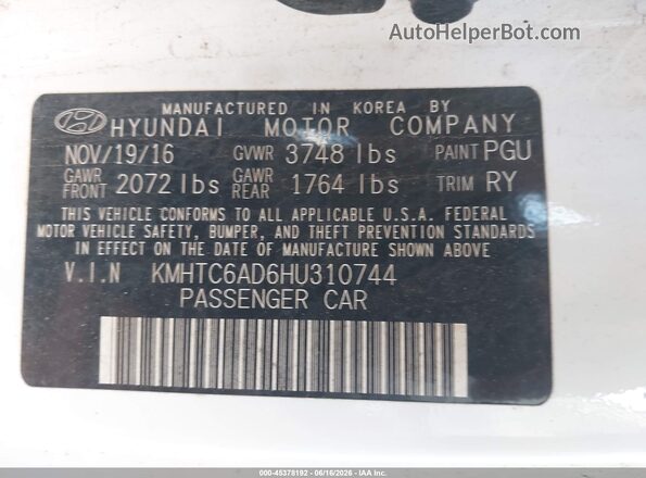 KMHTC6AD6HU310744 2017 HYUNDAI VELOSTER White Widok komory silnika