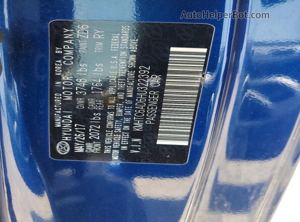 KMHTC6AD6HU322392 2017 HYUNDAI VELOSTER Blue ძრავის განყოფილების ხედი