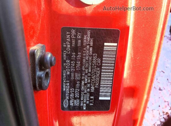 KMHTC6AD7GU258863 2016 HYUNDAI VELOSTER Красный Вид подкапотного пространства