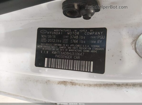 KMHTC6AD8HU310647 2017 HYUNDAI VELOSTER Белый Вид подкапотного пространства