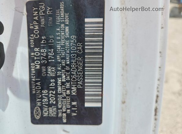 KMHTC6AD8HU310759 2017 HYUNDAI VELOSTER White Engine compartment view