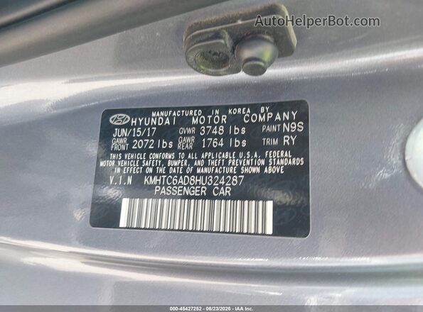 KMHTC6AD8HU324287 2017 HYUNDAI VELOSTER Серый Вид подкапотного пространства