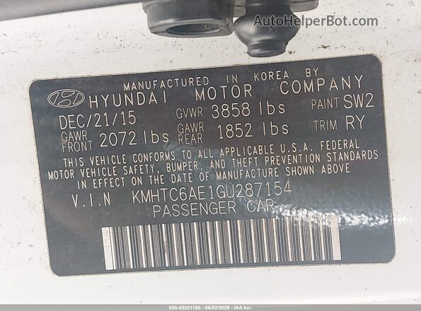 KMHTC6AE1GU287154 2016 HYUNDAI VELOSTER White Vista del compartimento del motor