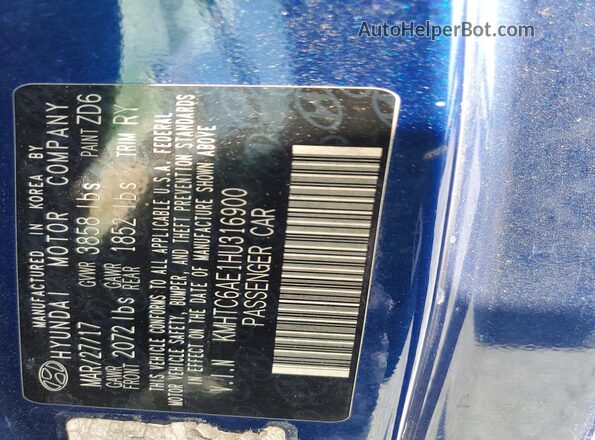 KMHTC6AE1HU316900 2017 HYUNDAI VELOSTER Blue 