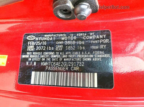 KMHTC6AE2GU291732 2016 HYUNDAI VELOSTER Red Շարժիչի բաժամունքի տեսք