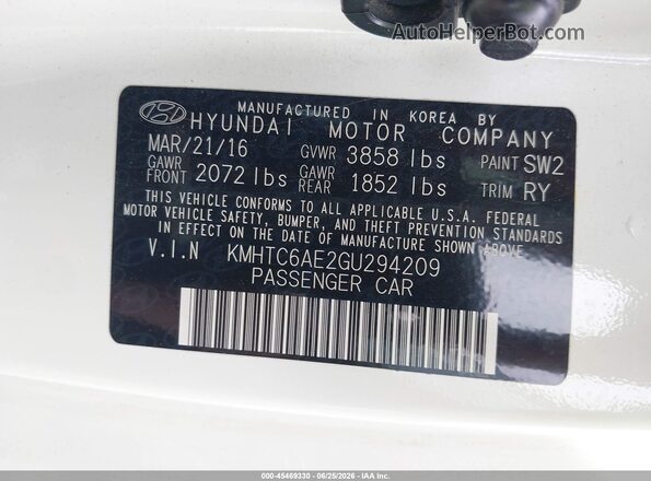 KMHTC6AE2GU294209 2016 HYUNDAI VELOSTER White Շարժիչի բաժամունքի տեսք