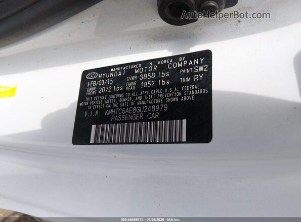 KMHTC6AE8GU248979 2016 HYUNDAI VELOSTER White Widok komory silnika