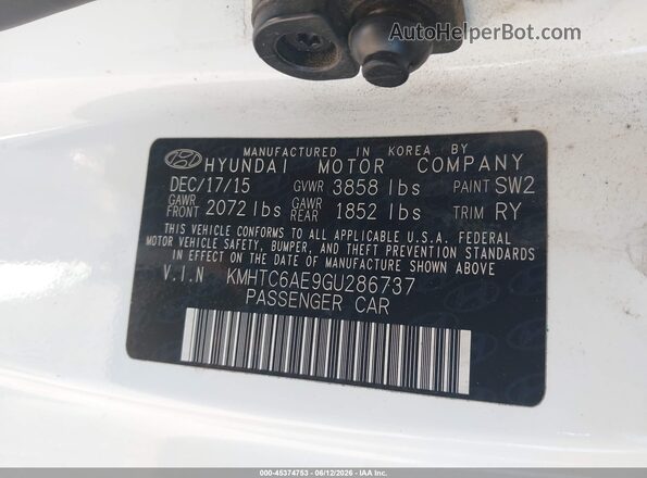 KMHTC6AE9GU286737 2016 HYUNDAI VELOSTER Белый Вид подкапотного пространства