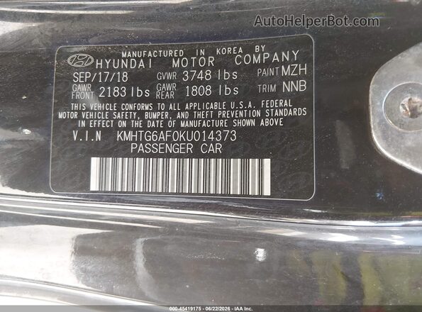 KMHTG6AF0KU014373 2019 HYUNDAI VELOSTER Black Engine compartment view