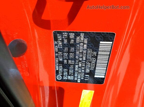 KMHTG6AF1LU030387 2020 HYUNDAI VELOSTER Red Vista del compartimento del motor