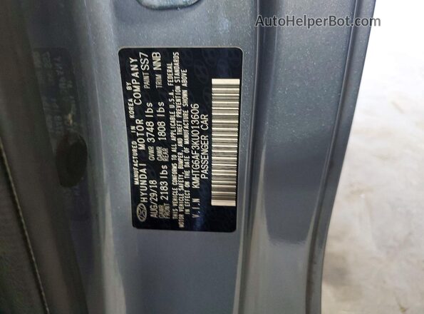KMHTG6AF3KU013606 2019 HYUNDAI VELOSTER Gray Vista de la etiqueta del VIN
