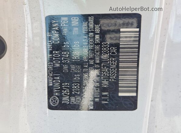 KMHTG6AF7LU023833 2020 HYUNDAI VELOSTER White VIN კოდის სტიკერის ხედი