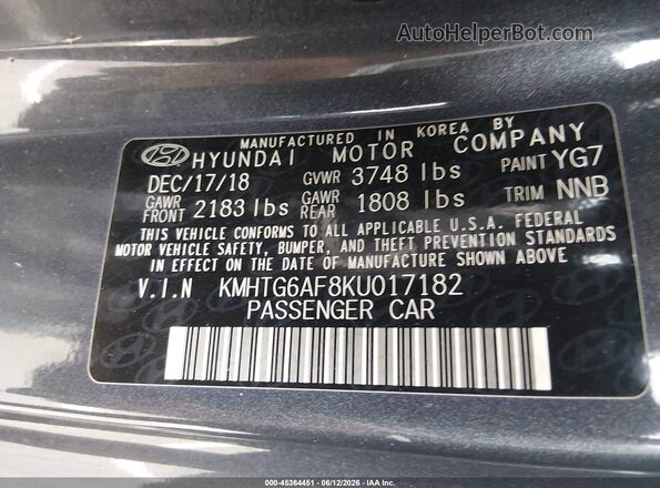 KMHTG6AF8KU017182 2019 HYUNDAI VELOSTER Серый Вид подкапотного пространства