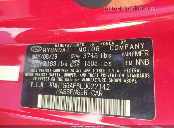 KMHTG6AF8LU022142 2020 HYUNDAI VELOSTER Red Вид підкапотного простору