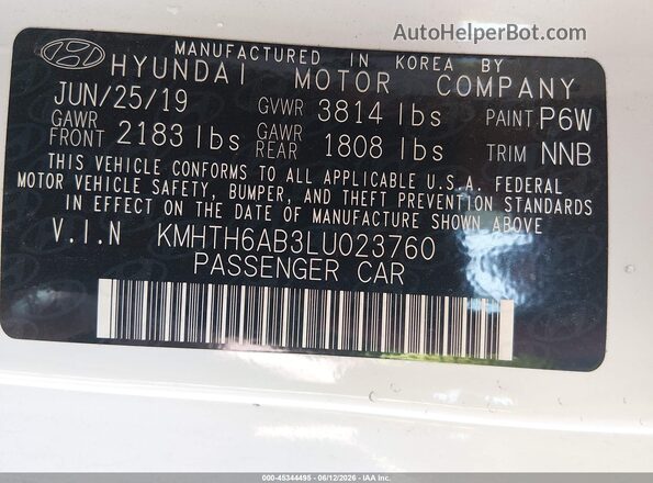 KMHTH6AB3LU023760 2020 HYUNDAI VELOSTER White Вид підкапотного простору
