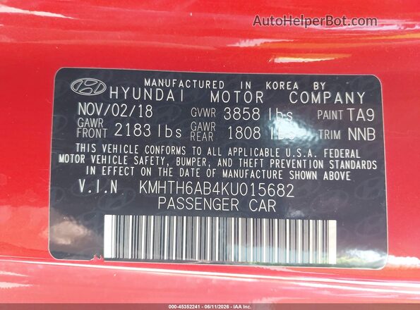 KMHTH6AB4KU015682 2019 HYUNDAI VELOSTER Оранжевый Вид подкапотного пространства