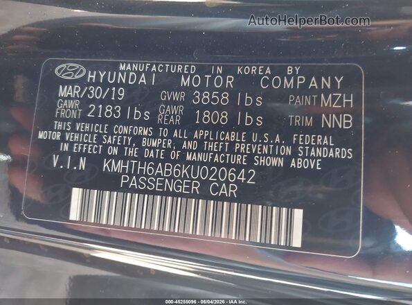 KMHTH6AB6KU020642 2019 HYUNDAI VELOSTER Black Widok komory silnika