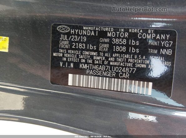KMHTH6AB7LU024877 2020 HYUNDAI VELOSTER Серый Вид подкапотного пространства