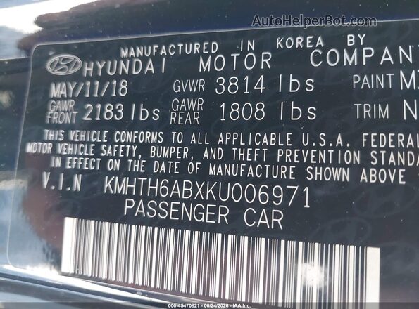 KMHTH6ABXKU006971 2019 HYUNDAI VELOSTER Black ძრავის განყოფილების ხედი