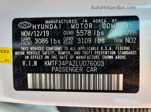 KMTF34PA2LU076003 2020 GENESIS G90 White VIN կոդի պիտակի տեսք