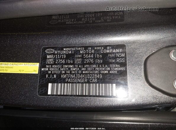 KMTFN4JB4KU322849 2019 GENESIS G80 Gray Շարժիչի բաժամունքի տեսք