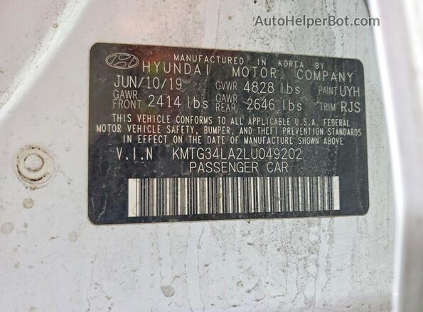 KMTG34LA2LU049202 2020 GENESIS G70 White VIN կոդի պիտակի տեսք