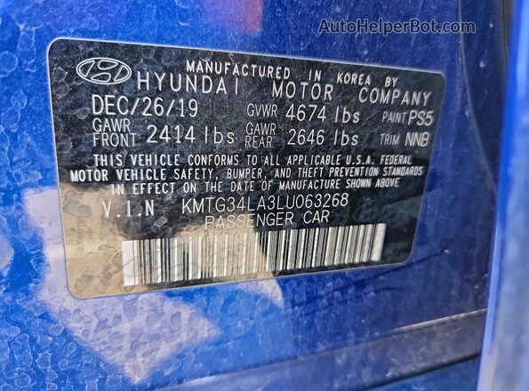 KMTG34LA3LU063268 2020 GENESIS G70 Blue VIN կոդի պիտակի տեսք