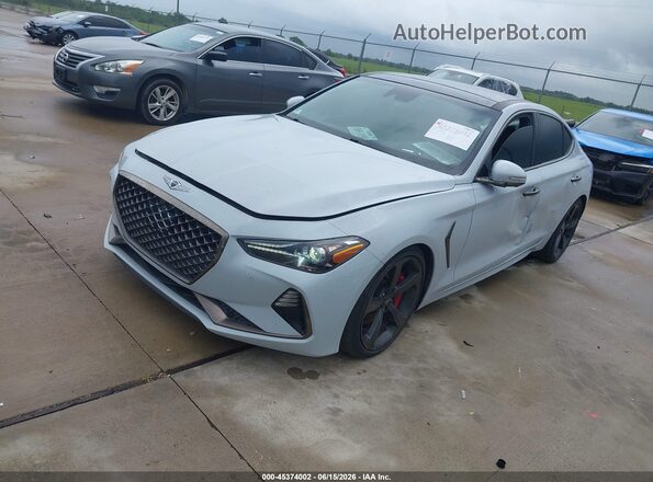 KMTG34LE5MU074499 2021 GENESIS G70 Gray Առջևի ձախ երեք քառորդ տեսարան