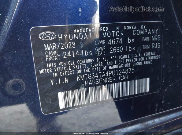 KMTG34TA4PU124875 2023 GENESIS G70 Dark Blue Vista del compartimento del motor