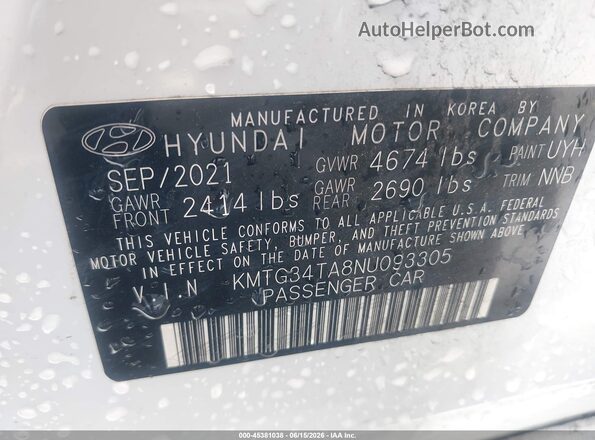 KMTG34TA8NU093305 2022 GENESIS G70 White Vista del compartimento del motor