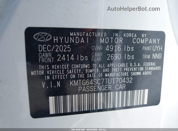 KMTG64SC7TU170432 2026 GENESIS G70 Белый Вид подкапотного пространства