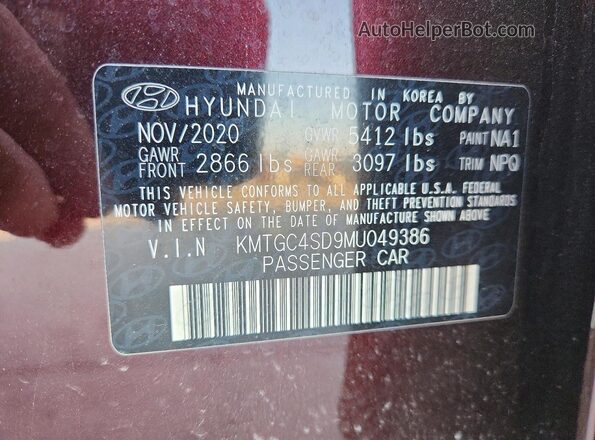 KMTGC4SD9MU049386 2021 GENESIS G80 Maroon Vista de la etiqueta del VIN