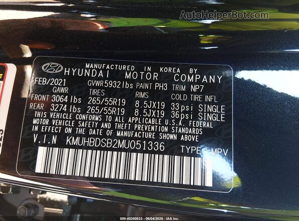 KMUHBDSB2MU051336 2021 GENESIS GV80 Black Շարժիչի բաժամունքի տեսք
