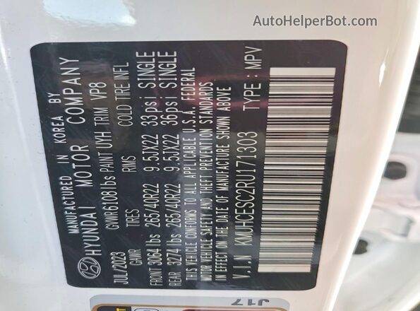 KMUHCESC2RU171303 2024 GENESIS GV80 White VIN sticker view