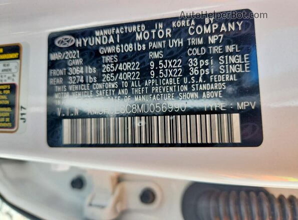 KMUHCESC8MU056990 2021 GENESIS GV80 White VIN sticker view