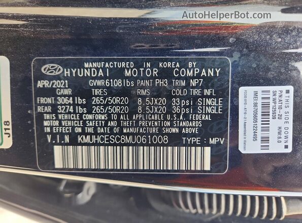 KMUHCESC8MU061008 2021 GENESIS GV80 Черный Вид наклейки с VIN-кодом