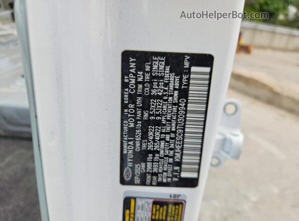 KMUHEESC9TU309940 2026 GENESIS GV80 White VIN კოდის სტიკერის ხედი
