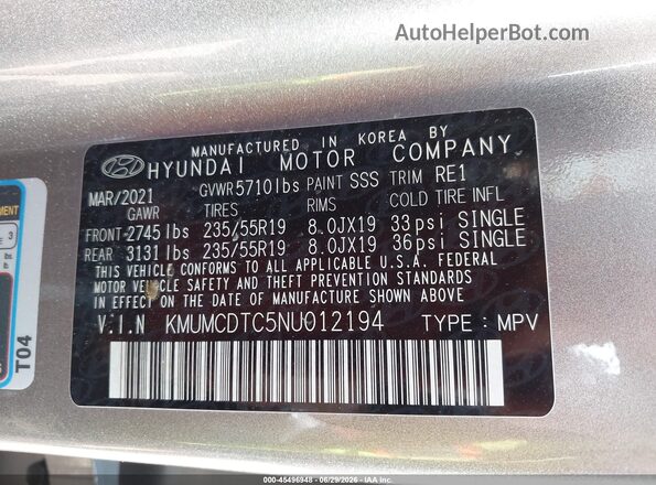 KMUMCDTC5NU012194 2022 GENESIS GV70 Silver ძრავის განყოფილების ხედი