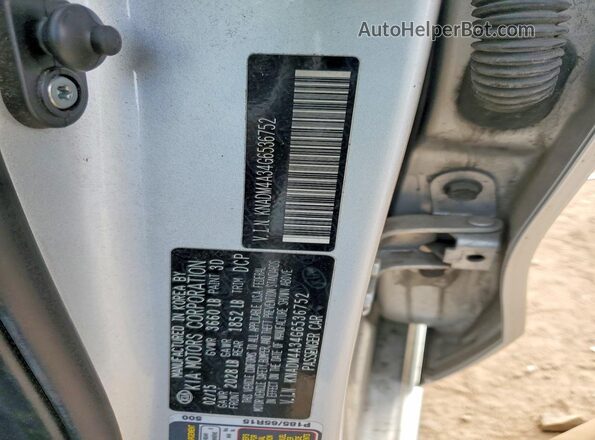KNADM4A34G6536752 2016 KIA RIO Silver ძრავის განყოფილების ხედი