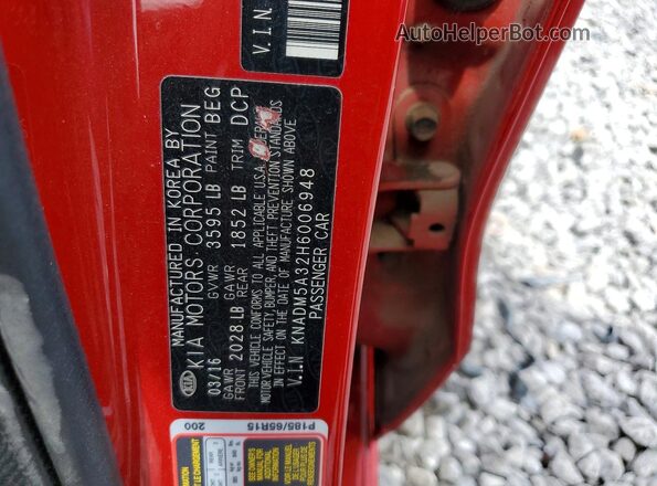 KNADM5A32H6006948 2017 KIA RIO Red Շարժիչի բաժամունքի տեսք