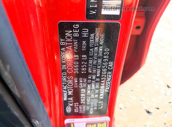 KNADN4A32G6569830 2016 KIA RIO Red Widok komory silnika