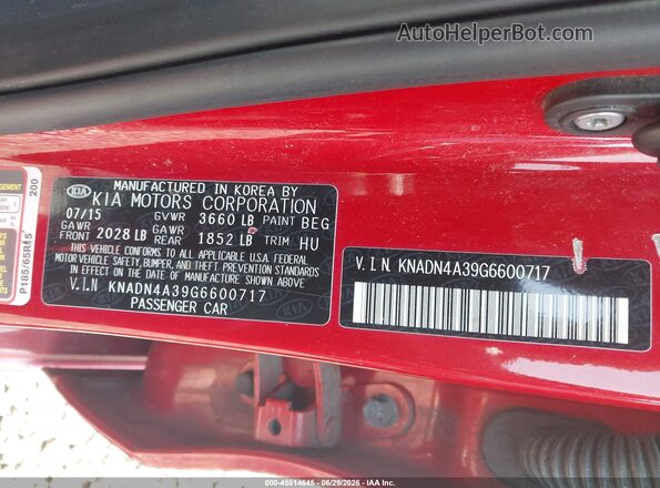 KNADN4A39G6600717 2016 KIA RIO Red Вид підкапотного простору